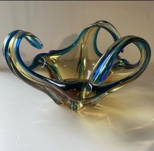 Vintage Murano Art Glass Sculpture Centerpiece Bowl MCM Sommerso Swirl Blue Ambe