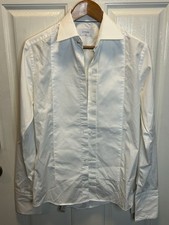 ETON Men White Slim Fit Tuxedo Dress Shirt Pique Bib French Cuff Size 14.5 / 37