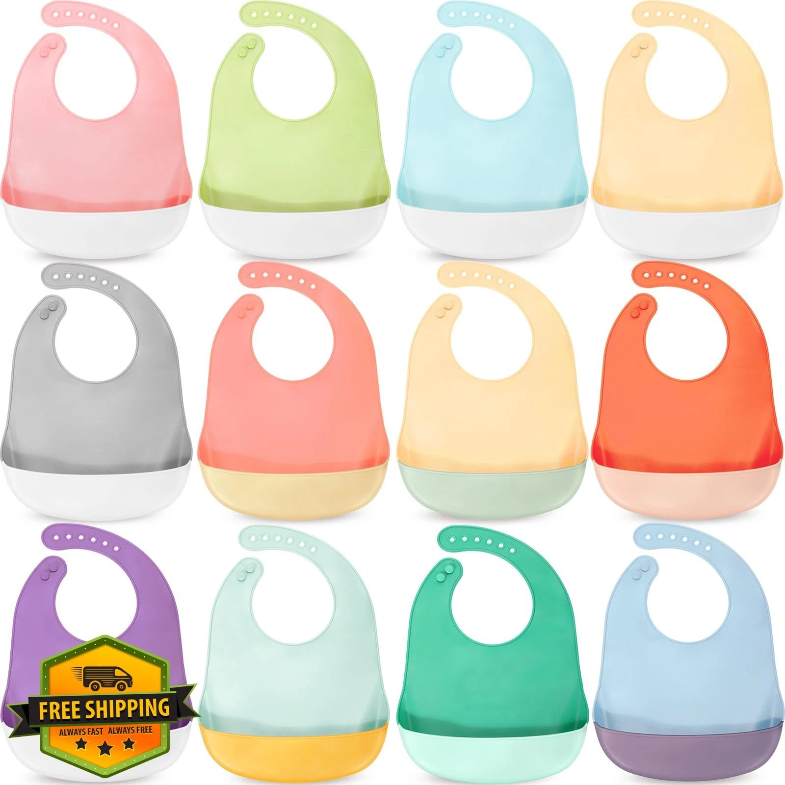 Mepase 12pc Silicone Bibs Bright Color