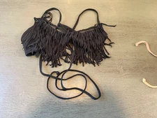 NEW black fringed  L SPACE swimsuit bikini top size XS