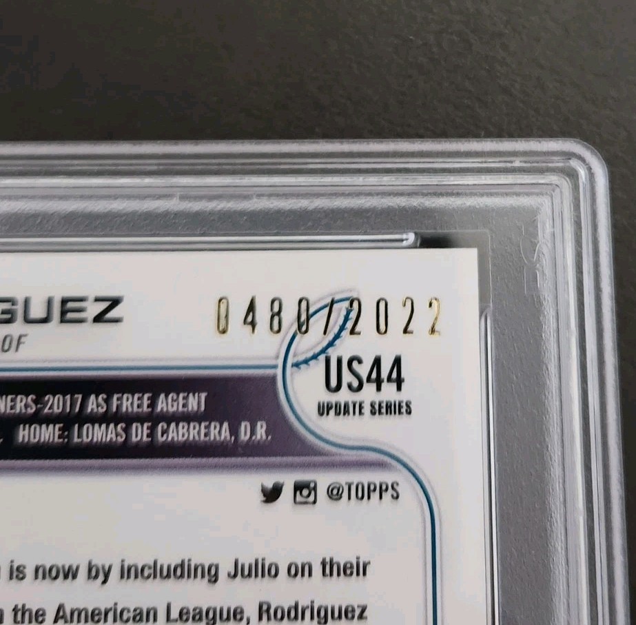 2022 Topps Update Julio Rodriguez Rookie Card GOLD 480/2022 US44 PSA 9 GOLD view 5