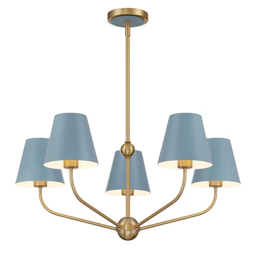 Crystorama Xavier 5Lt Chandelier, Vibrant Gold/Blue/Blue/White - XAV-B9315-VG-BL - Picture 1 of 1