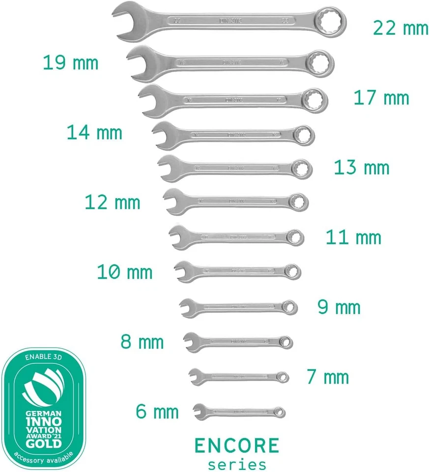 Set Di 12 Chiavi Combinate a Forchetta E Poligonali Metriche Misura 6-22 Mm Set  - Immagine 2 di 4