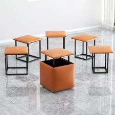5-in-1 Nesting Square Ottoman Cube Chair Stackable Pouf Stool w/Swivel Casters