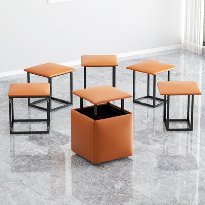 5-in-1 Nesting Square Ottoman Cube Chair Stackable Pouf Stool w