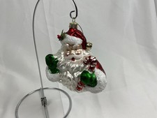 RAZ Imports Santa Head Glass Ornament With Candy Cane Glittered 5   NEW