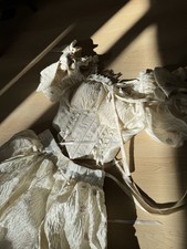 Vintage-Style Ivory Light Pink Puff Sleeve Skirt Suit Set with Floral Pattern