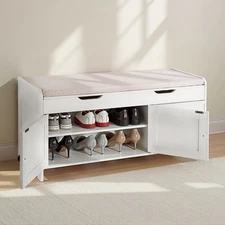 Uimoso Shoe Storage Bench with Adjustable Shelf 3 Compartments Entryway Bench