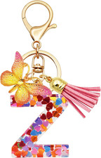 Initial Letter Keychains for Girls Women Pink Purple Green Cute Butterfly Heart