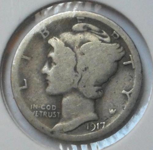 1917 D Mercury Dime circulated 90% Silver About Good AG , Average circulated