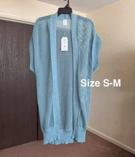 Women's Black Time and Tru Open Front Crochet Ruana, S-M, Teal