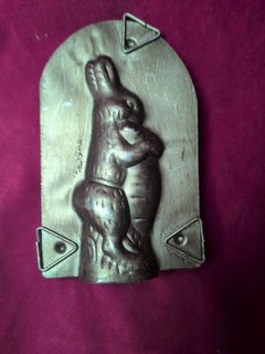Medium Rare Antique German? 2 piece Rabbit with Carrot Chocolate Mold