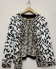 Ming Wang Cardigan Sweater Size Small Open Front Leopard Print Womens 