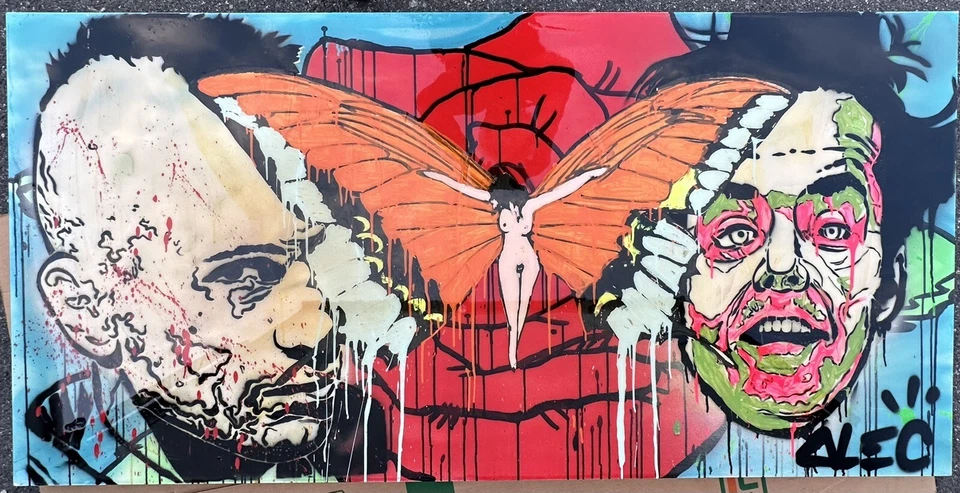 ALEC MONOPOLY 72x36 De Niro Nicholson Pintura Graffiti Outsider Arte Desviado Foto 3 de 4