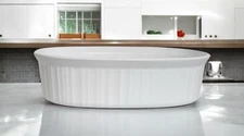 Corning Ware F-2-B 2 1/2 Qt Oval Casserole Dish White Ceramic Bakeware Vintage