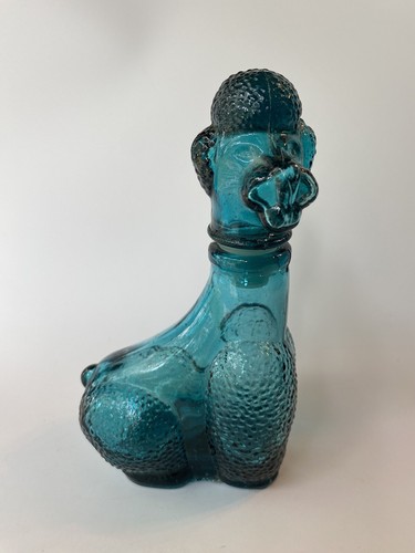 Vintage Poodle Dog Decanter Teal Blue Art Glass 7” Taiwan ROC - Picture 1 of 9