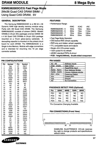 KMM5362003CG-7 Samsung 8MB Simm Fast Page Mode DRAM Module Memory 72-Pin 70n/s - Picture 7 of 12