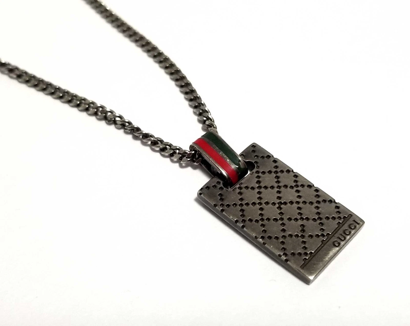 Autentica Collana GUCCI Ciondolo Diamante SV925 341899 Pistola Piastra Metallico