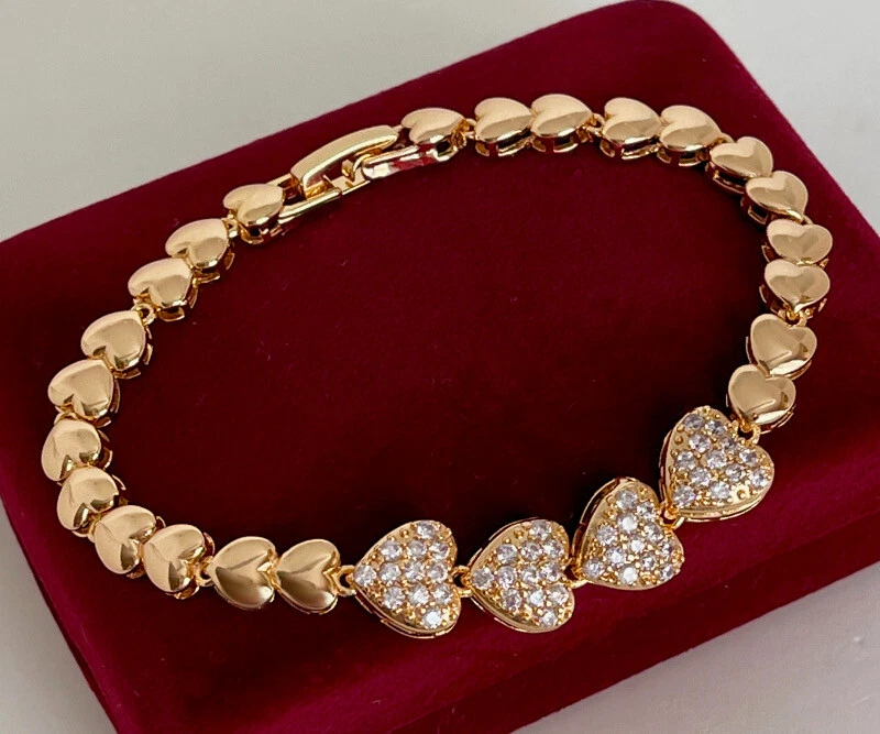 Luxus Damen Herz Tennis Armband Zirkonia Rolled Gold 18K vergoldet 17,5cm Damen - Bild 3 von 4