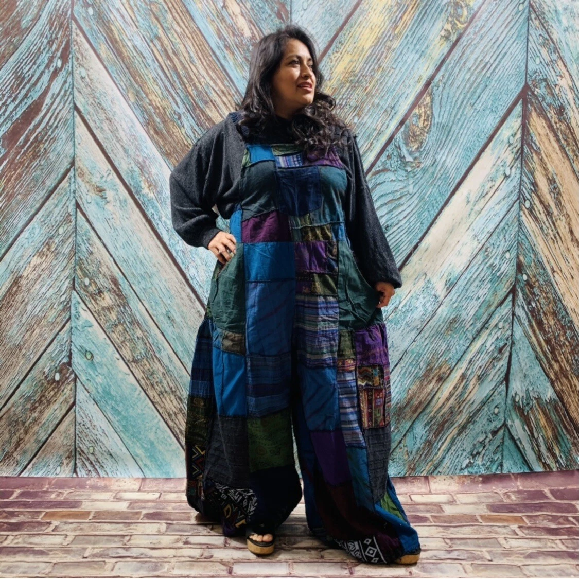 Handmade Boho Baggy Hippy Patchwork Overall Maxi Wide Leg Jumpsuit One Plus Size