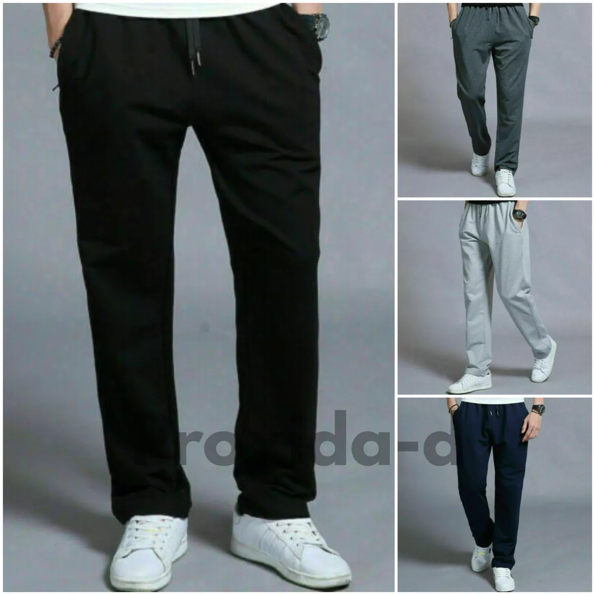 Mens Fleece Jogging Bottom Open Hem Joggers Track Gym Pants
