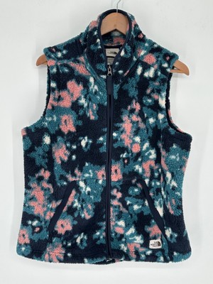 THE NORTH FACE Vest Womens Sz L Blue Sherpa Fleece Floral CAMPSHIRE 2.0 B7