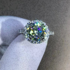 2.56 TCW Round Cut Moissanite Flower Halo Engagement Ring 14k White Gold Plated
