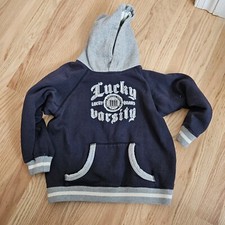 Lucky brand boys Navy Blue pullover hoodie size 6 with zip hoodie closure
