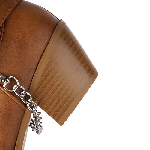 Embroidery Women's Chain Calf Boots Pointy Toe Shoes Block Heel Western Fashion - Bild 9 von 28