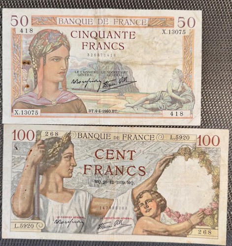 FRANCE LOT DE 2 BILLETS FRANÇAIS . ÉTAT D’USAGE (BILL 197-1) VOIR PHOTOS