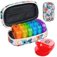 Pill Organizer 2 Times A Day AM PM Rainbow Pill Box 7 Day Canvas Pill Case