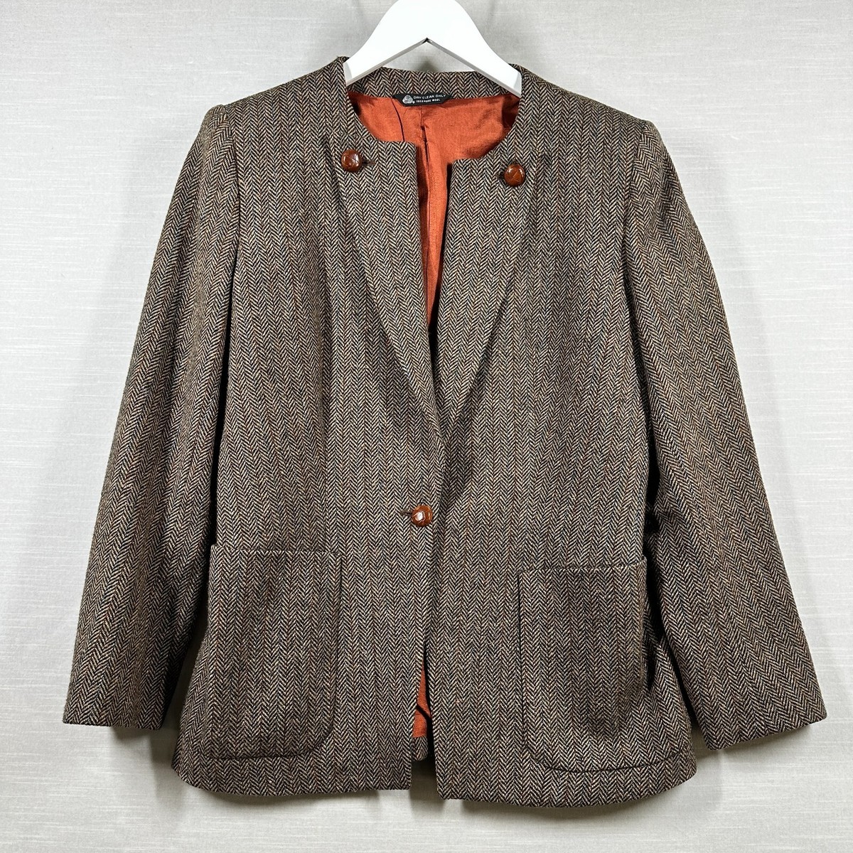 Vintage Tahari Blazer Womans Large Brown Tweed Wool Suit Jacket