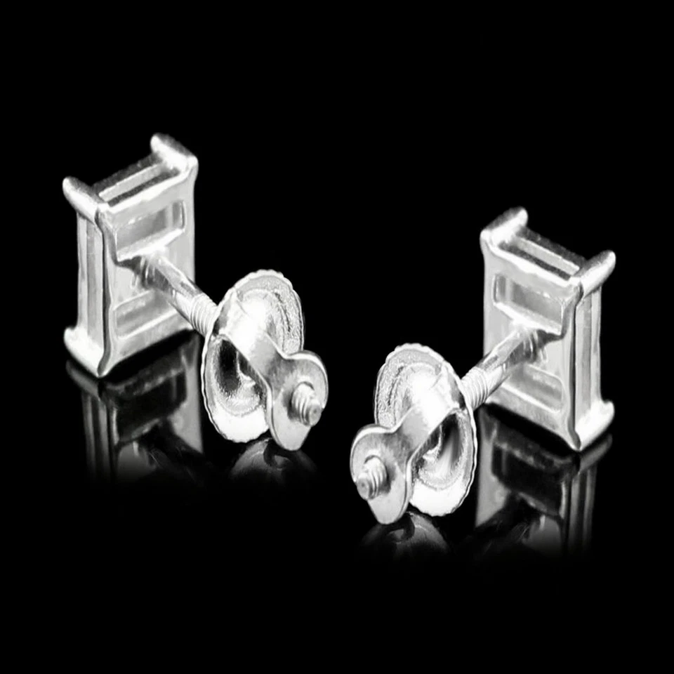 Princess Real Diamond Small Square SquareStud Earrings In 14K White Gold Plated - Image 2 of 4