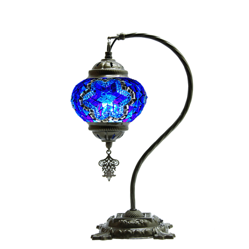 Turkish Blue Mosaic Table Lamp Handmade Moroccan Bohemian Decorative Lampshade - Picture 14 of 16