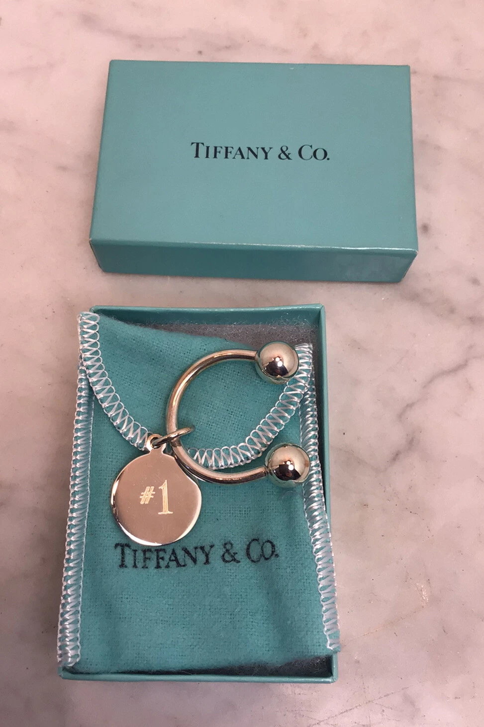 Genuine TIFFANY & CO Sterling Silver Horseshoe #1 Key Chain Ring Excellent
