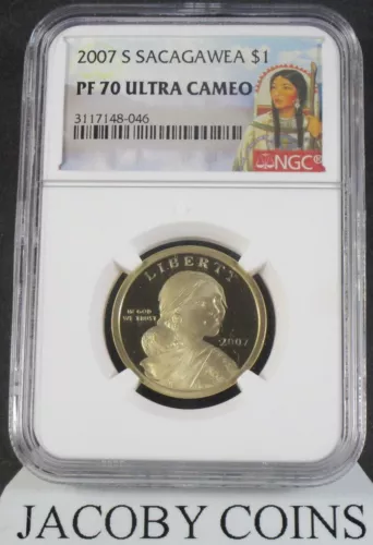 2007 S Sacagawea $1 NGC PF70 Ultra Cameo Large Portrait Label