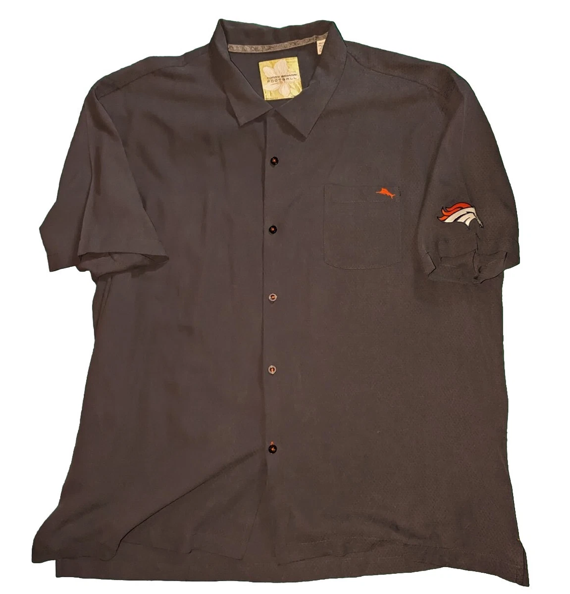 Tommy Bahama Football Mens 3xl Denver Broncos NFL Silk Gray Shirt Button Up Logo