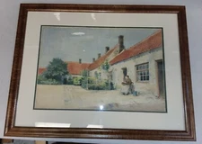 1930s JOHN J REDMOND watercolor VILLAGE COTTAGE painting SIGNED by LISTED ARTIST