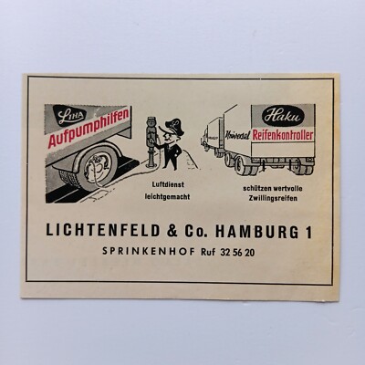 1957 Lichtenfeld Hamburg Liha Aufpumphilfen Haku Werbung Werbeanzeige  Reklame