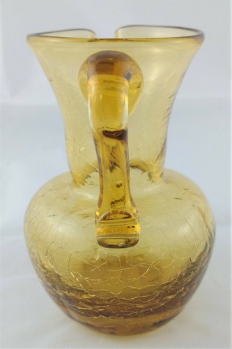 Mid Century Amber Blown Crackle Glass Pitcher Applied Handle (B3) - Picture 2 of 4