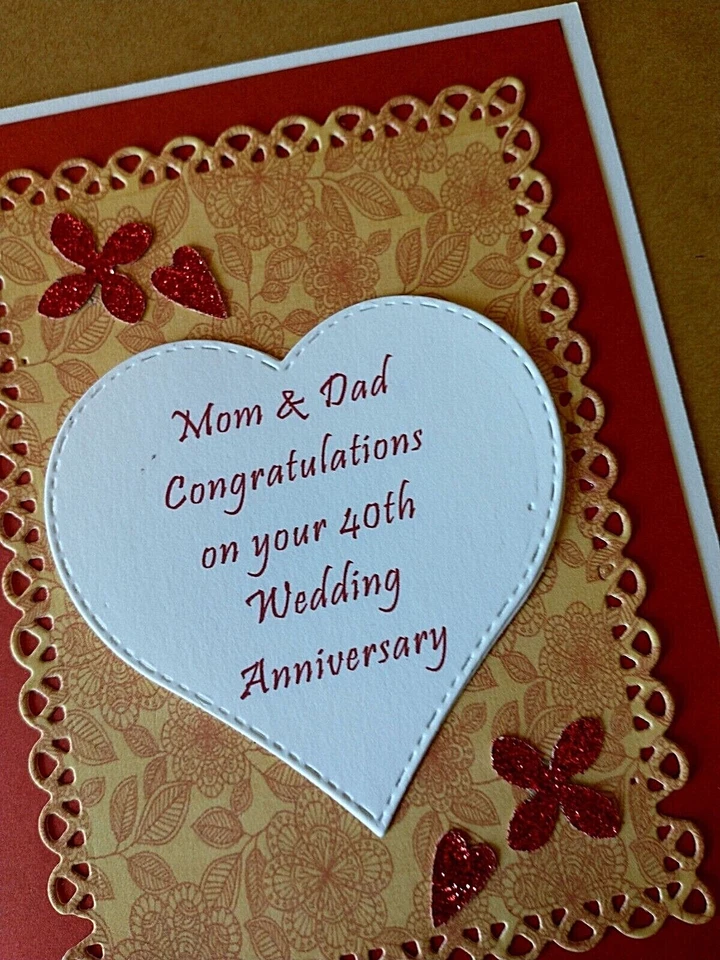 Tarjeta de felicitación 40 aniversario de boda con nombres y verso personalizados en el interior Foto 4 de 4