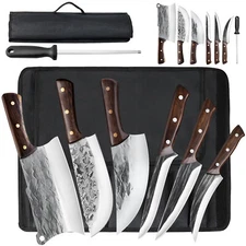 BUTCHER KNIFE Handmade HAND FORGED DAMASCUS STEEL CHEF KNIFE Set Kitchen Knives