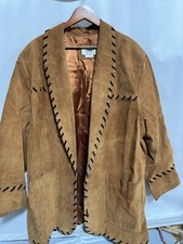 Vintage Audrey Jones Aztec Womens Sz 3xl Brown Suede Long Sleeve Western Jacket