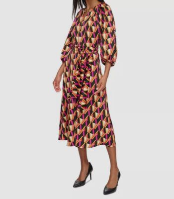 karl lagerfeld midi dress Karl Lagerfeld Paris Petite Collared Neck Midi Dress - Soft White Multi
