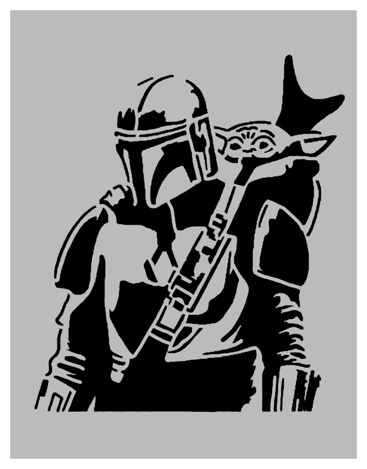 Star Wars Mando Mandalorian Yoda Grogu Stencil 8.5