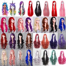 Cheap Colorful Long Cosplay Party Full Wig With Bangs Ombre Curly Wavy Hair Zsq2