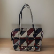 Genuine Leather Mexico Patchwork Applique Hippie Colorful Handbag 70  s Vintage