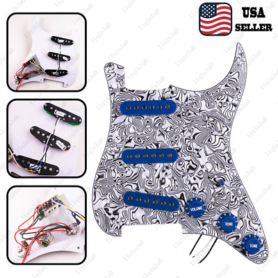 Prewired-Loaded SSS Pickguard Alnico V Pickups For Strat Cowrie&Dark Blue