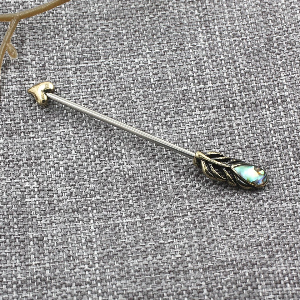 14G Stainless Steel Heart Feather Industrial Barbell Ear Piercing Body Jewelry - Image 4 of 4