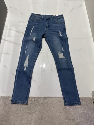 Shein Manfinity Men s Ripped Skinny Jeans Stretch Button Zip Size Medium 32